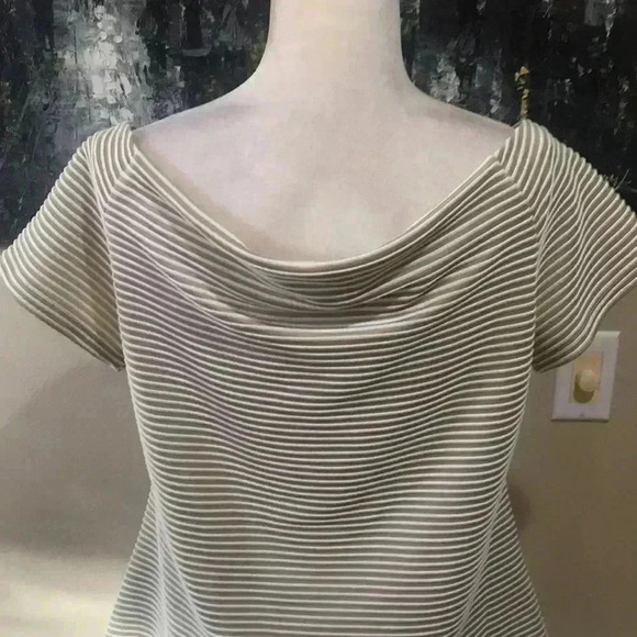 7th Avenue NY & Co Tan and White Draped Neckline Horizontal Striped Top-XL - Picture 7 of 12